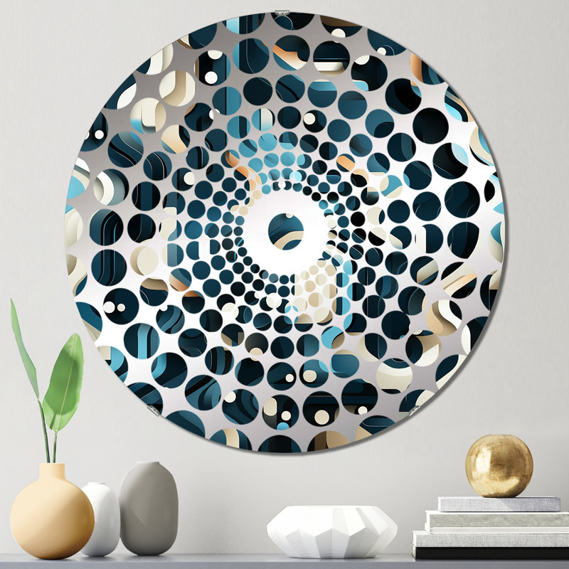 Miroir décoratif cercles concentriques bleu sarcelle et blanc, 23,6 po x 23,6 po