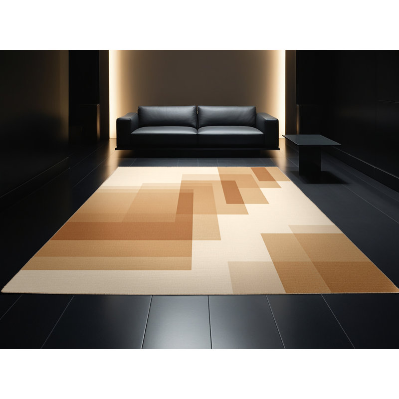 Machine Washable Pantelis Sleek & Chic Modern Ombre Rug in Brown – Beige Binding, 8' Square