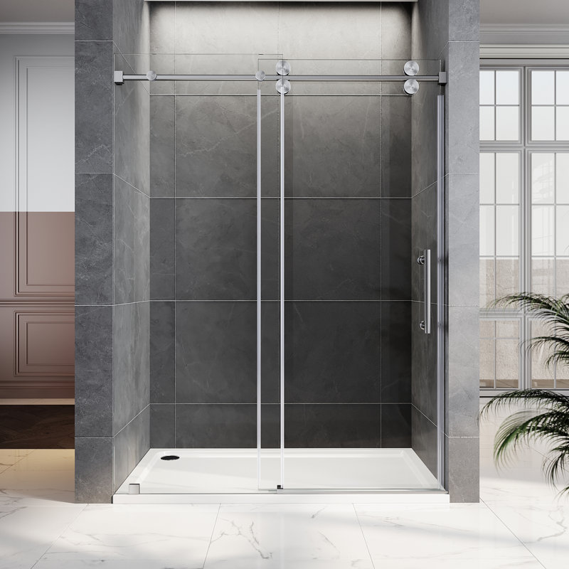 60'' - W x 79'' H Single Added Door Frameless Shower Door with Enduro Easy-Clean Shield, Nickel