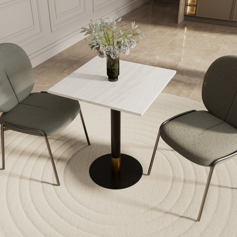 24" Square MDF Top Dining Table With Round Pedestal Stainless Steel Base And Gold Accents – Seats 2–3 People, Kitchen & Dining Room Table For Cafes