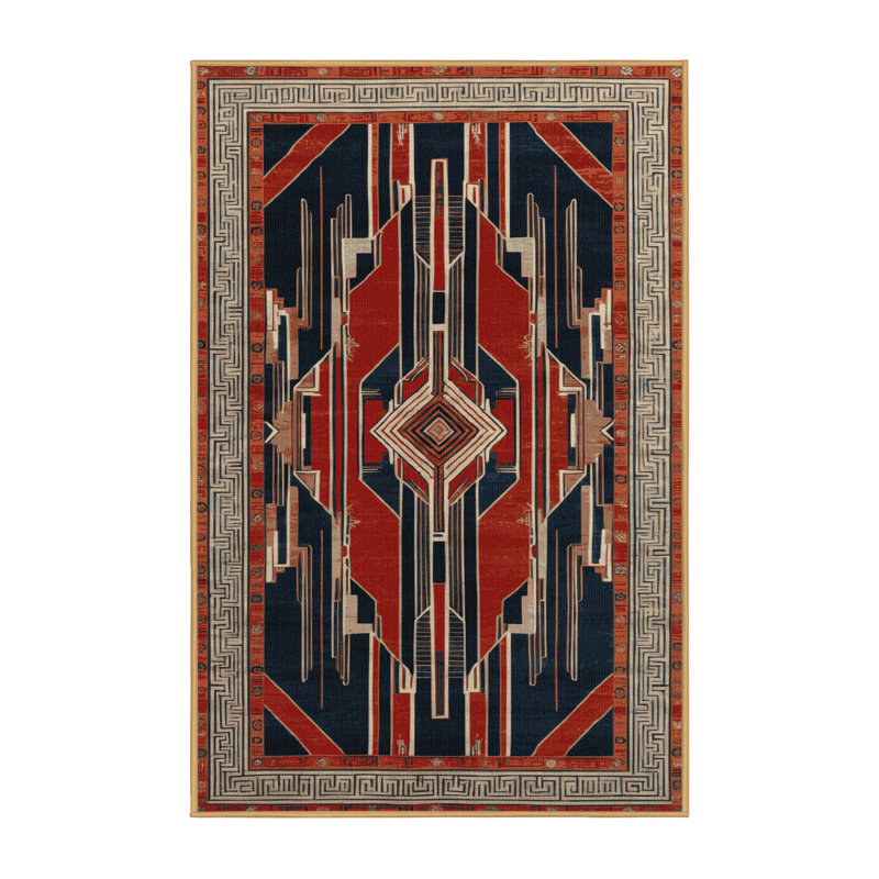 Tapis art déco brun lavable à la machine, Rectangulaire 8 pi x 10 pi