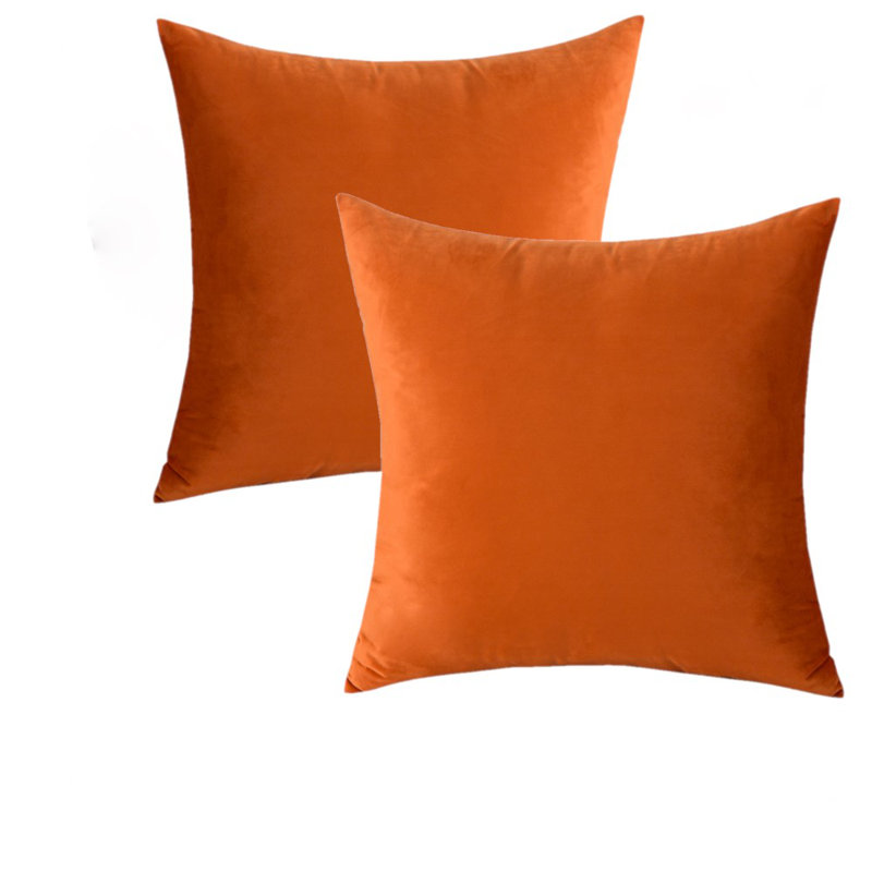 Ensemble de 2 housses de coussin en velours de couleur unie, H 18 po x l 18 po, Orange