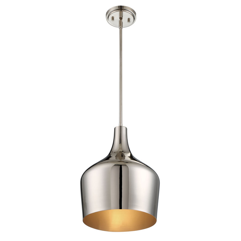 Venegas 1-Light Single Bell Pendant in Polished Nickel, Polished Nickel