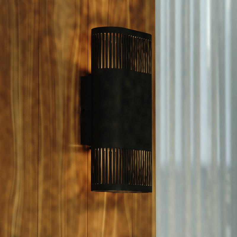 Alayja 10.25 in. H 2-Light Textured Black Contemporary Outdoor Wall Sconce made of Rust-Resistant Aluminum, Metal Shade, Integrated LED, Use for Exterior Porch Patio Front Door or Garage