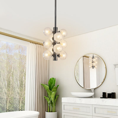 10 - Light Dimmable Modern Chandelier with Textured Glass Globe Shades