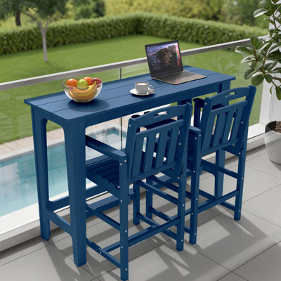 Ensemble de 3 barres d'extérieur pour patio avec table rectangulaire et chaises en PEHD
