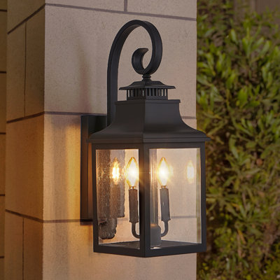 23"(H) 1-Pack Outdoor Wall Lantern Light – Vintage Black Metal Sconce With Clear Seeded Glass For Porch, Patio, And Garden (Bulb Not Included)