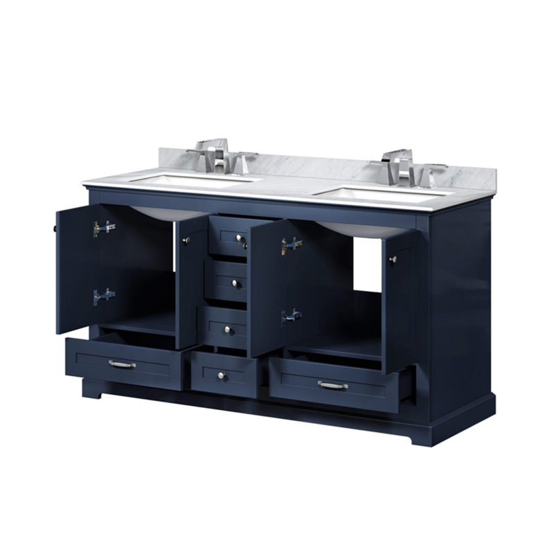 Meuble-lavabo double avec comptoir en marbre de Carrare, Marine