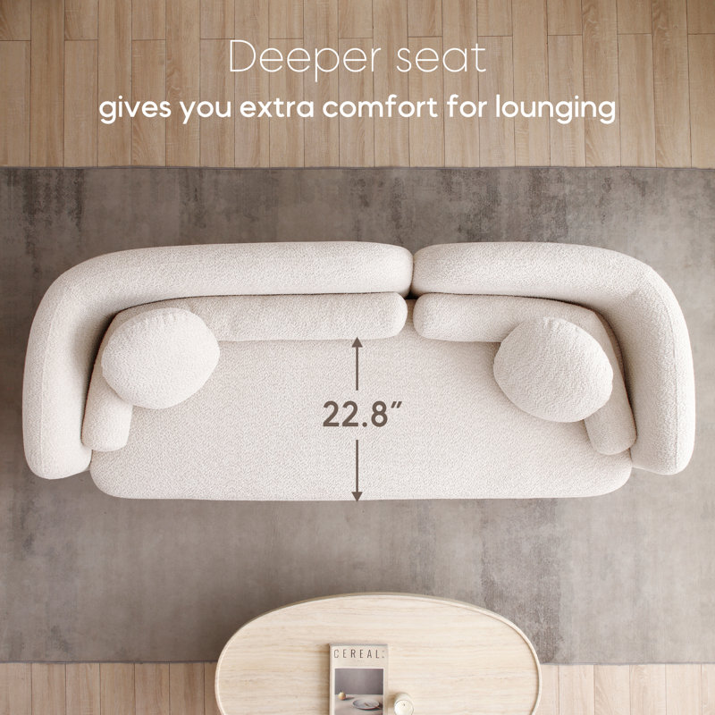 88.58''w Upholstered Comfy Couch, White Teddy