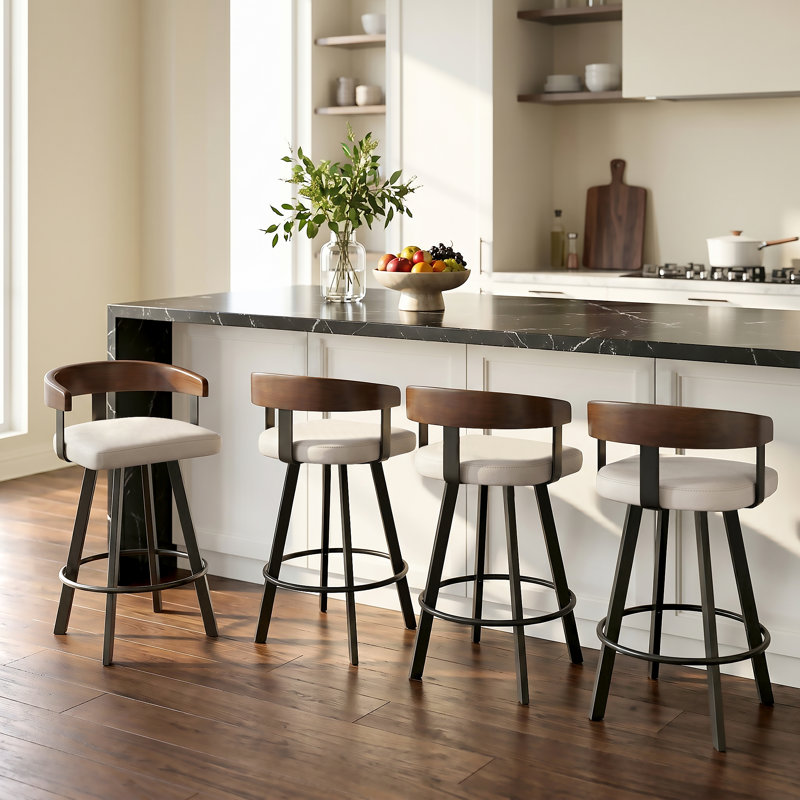 26" Swivel Counter Stool with Solid Walnut Wood Back and Upholstered Seat , 4