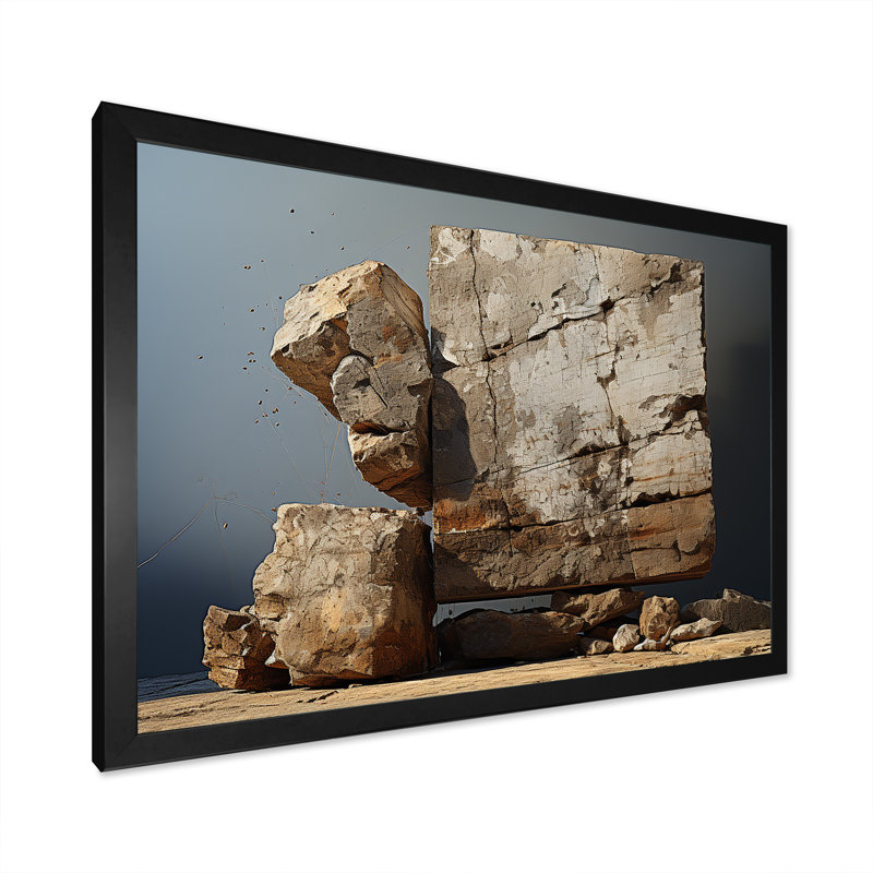 «Brown Stone Geode Minimalisme Charm», reproduction sur toile, Cadre simple noir, H 30 po x l 40 po x P 1,5 po