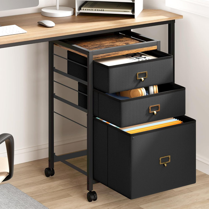 Versatile 3-Drawer Mobile File Cabinet – Compact Fabric Storage Solution with Wheels for Home Office, Accommodates Letter and A4 Documents