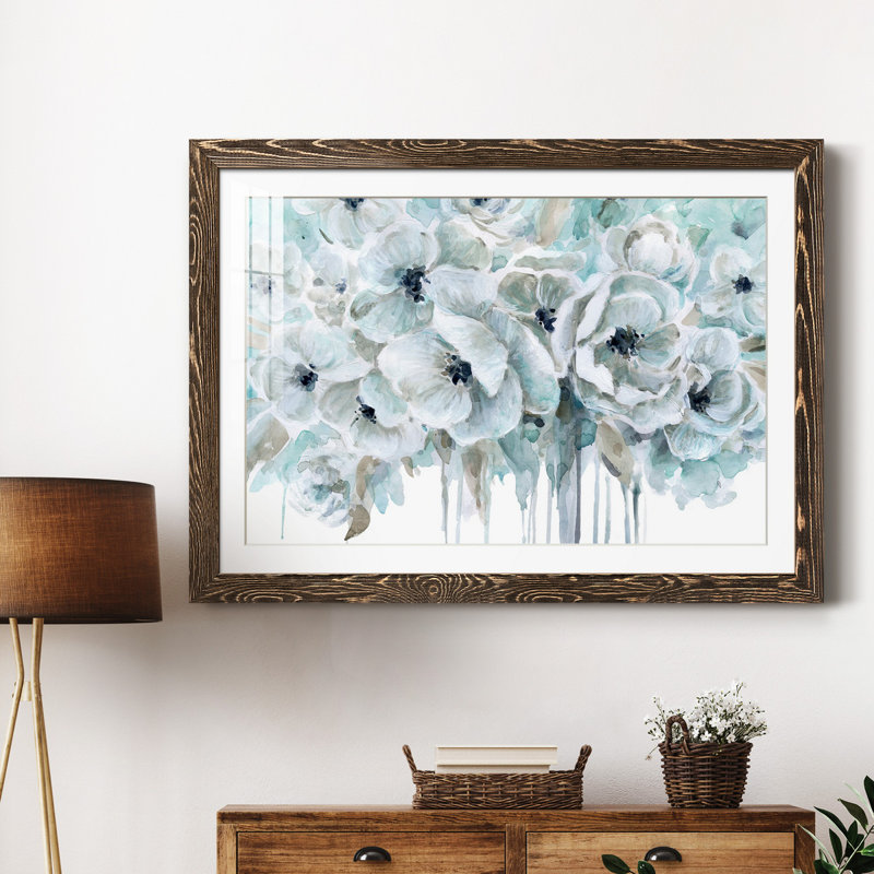 Bleu sarcelle harmonie II - peinture encadrée, H 24 po x l 18 po x P 1,5 po, Encadré de bois de noyer