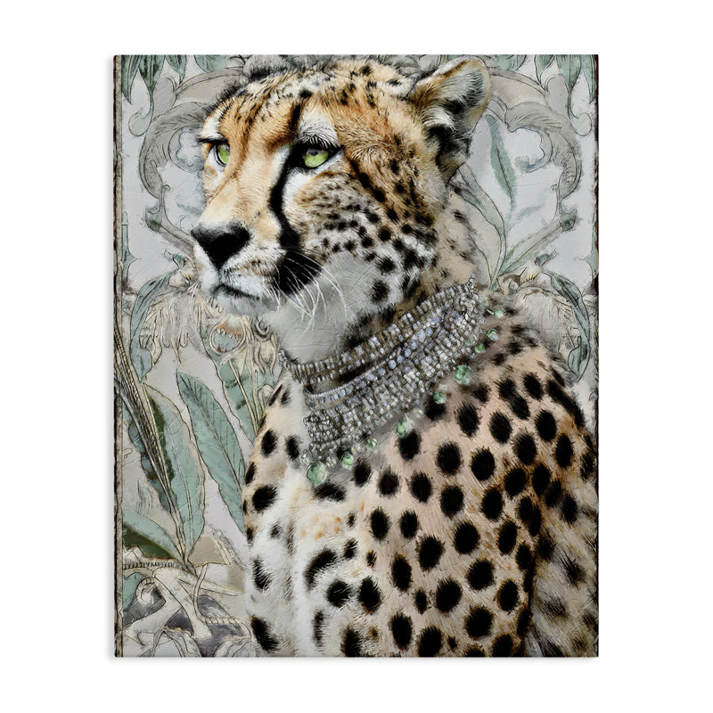 Art mural sur toile de style nouveau guépard avec collier, design par Annabelle Hall, H 20 po x l 16 po