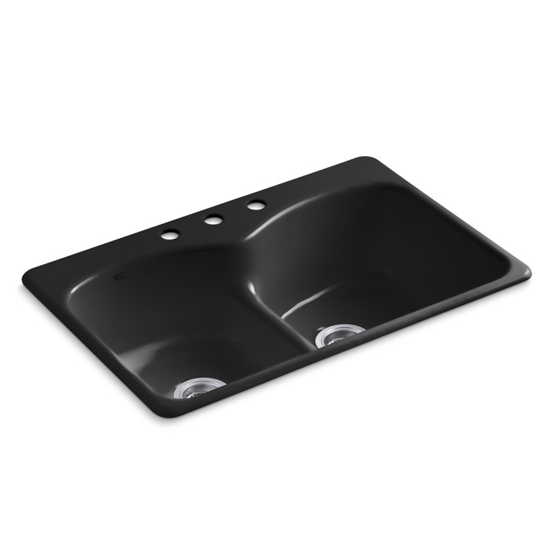 Langlade® 33" L x 22" W Drop-In Kitchen Sink, Basalt, 3 Hole