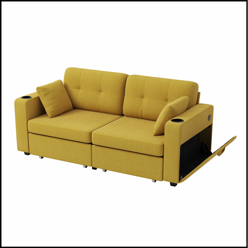 Canapé en chenille moderne à trois places avec rangement de chargement USB et porte-gobelets pour le salon