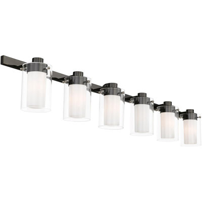 6-Light Polished Black Chrome Vanity Light with Hand-Blown Clear Glass Shade – 47.5 inch.