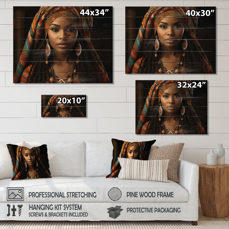 Emahiya tribal africain sur impression sur bois, H 10 po x l 20 po x P 0,78 po