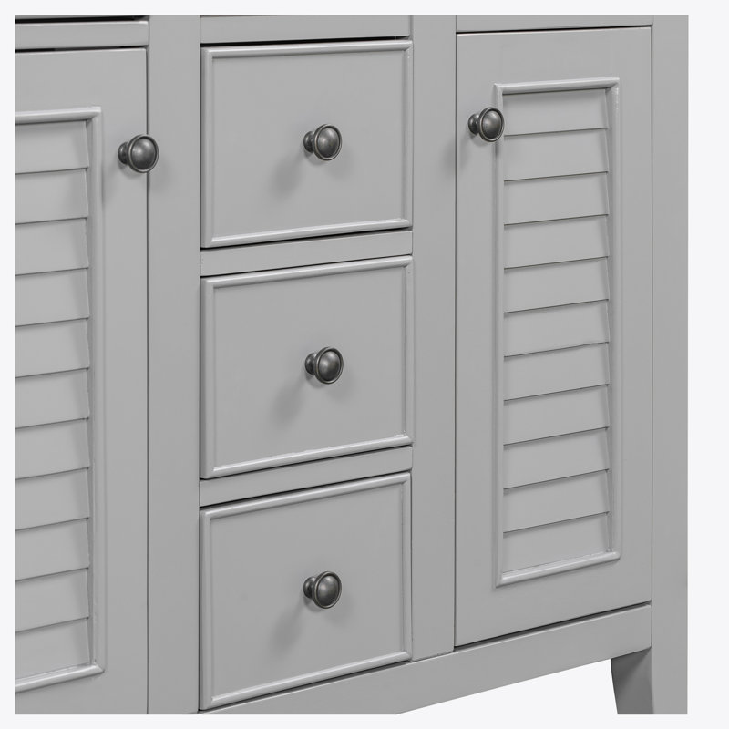 Gray 36" Freestanding Bathroom Vanity with Five Drawers