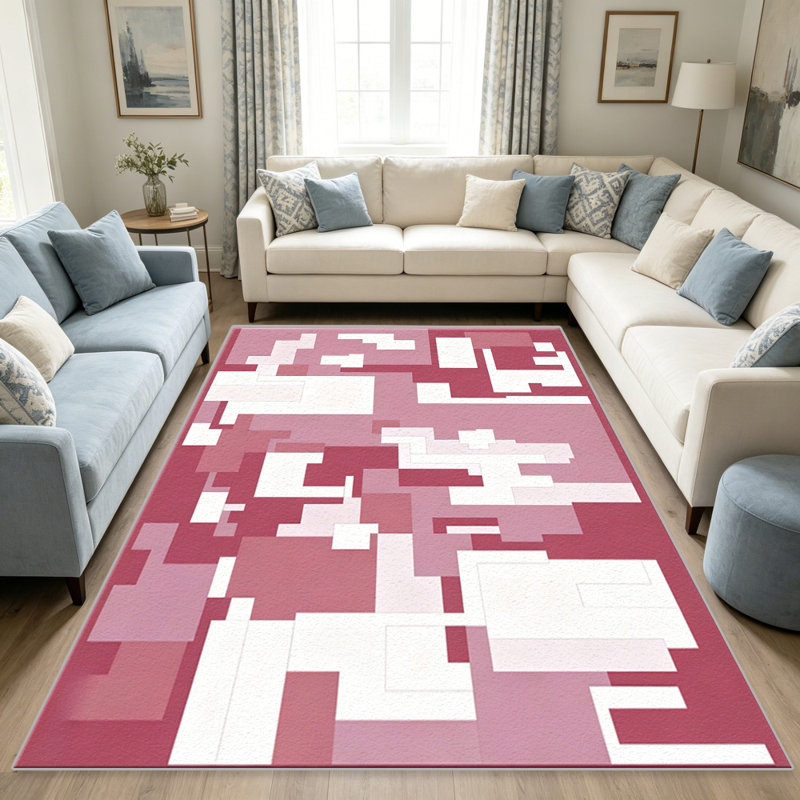 Pink Abstract Blocks area rugs for Living Room, Soft and Comfortable, Suitable for all seasons, easy to maintain, machine washable Indoor floor mat, Under Table Farmhouse suitable for Bedroom, Dining Room, Study, Patio, Balcony, Home Decor