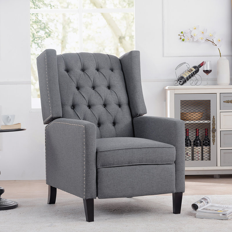 27.16" Wide Manual Wing Chair Recliner, Gray, Manual - Push Back