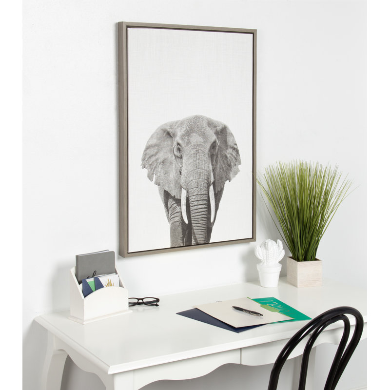 «Elephant Portrait» par Simon Te, reproduction d'art sur toile encadrée, Encadré gris
