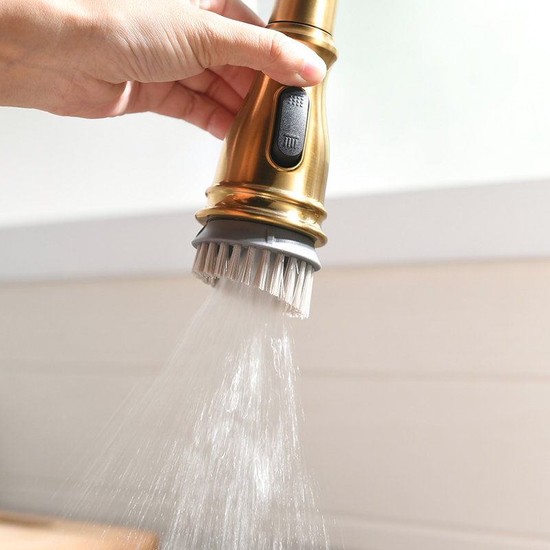 High Arc Gold Kitchen Faucet With Pull Down - Zinc Material For A Sink Brushed Finish Stylish Appearance