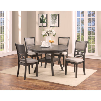 Ensemble de table ronde contemporaine 5 pièces avec 4 chaises d'appoint au fini gris et bois d'hévéa