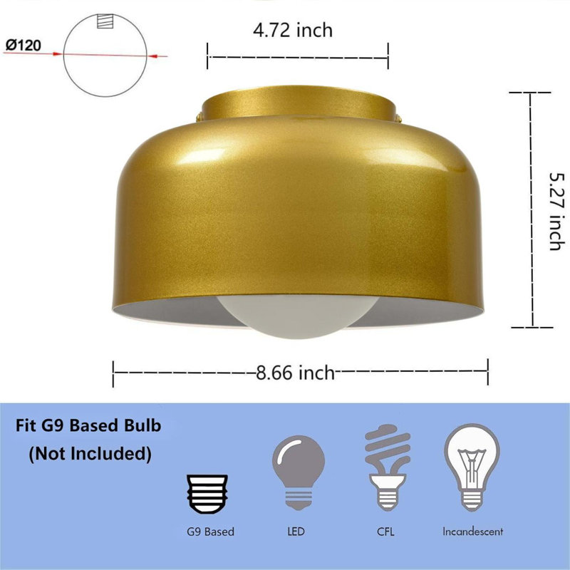 Industrial Gold Ceiling Light with Metal Barn Shade