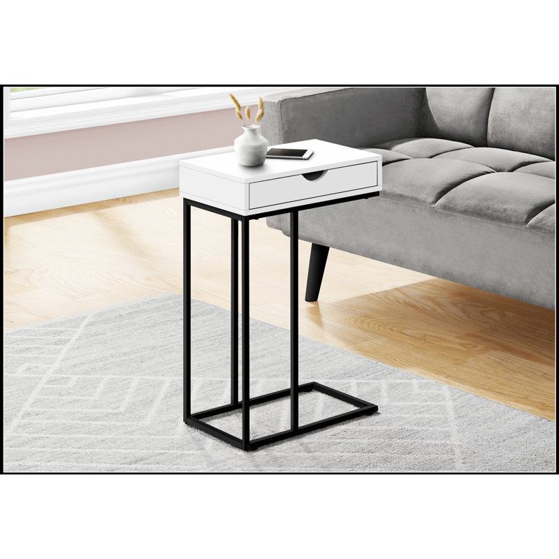 Table d'appoint en forme de C avec tiroir de rangement, idéale pour le salon et la chambre à coucher, design moderne et fonctionnel