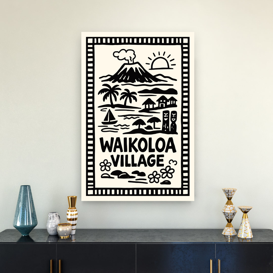 Waikoloa Village Tropical Scene Retro Vintage Abstract Palm Tree Coastal Wall Art Print