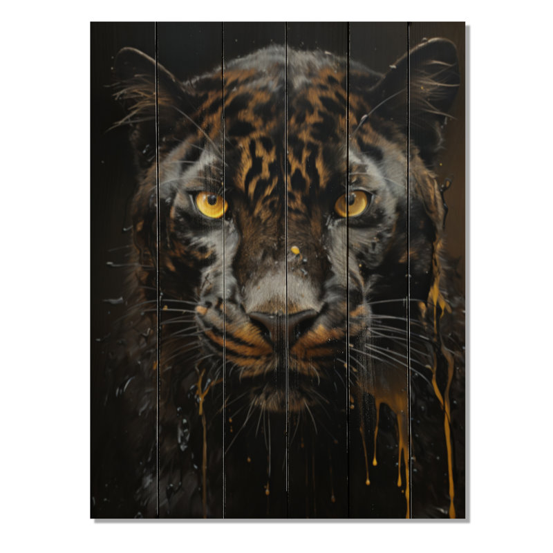 «Caydae Ebony Panther Drips» sur impression sur bois, H 40 po x l 30 po x P 0,78 po