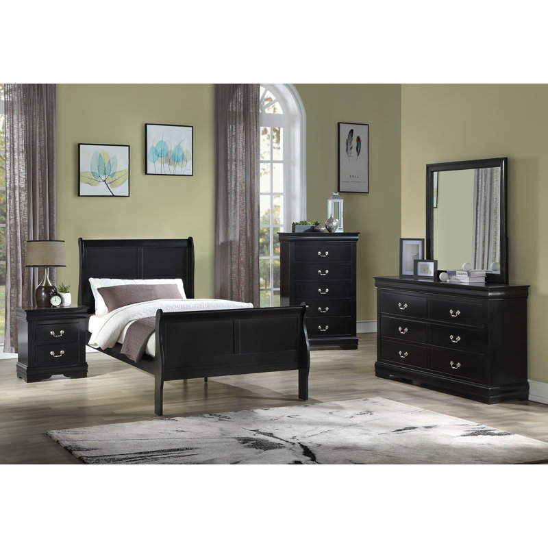 Julianis 5-1_Norah Sleigh Bedroom Set, Black, Twin