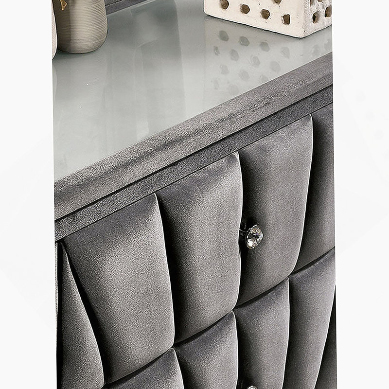 Table de chevet rembourrée en tissu avec deux tiroirs, un mélange parfait de style et de fonctionnalité pour le décor de votre chambre à coucher