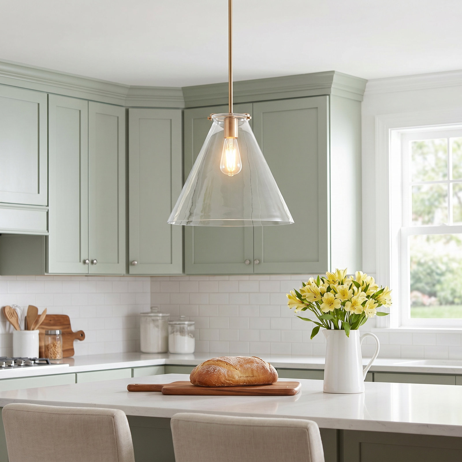 Catryn Single Light Glass Dimmable Pendant, Satin Brass