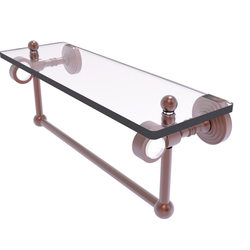 Tablette à support en verre avec barre à serviettes Jarrell, H 5,12 po x l 16 po x p 6,4 po, Cuivre antique