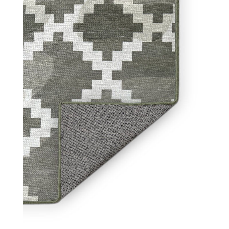 Tapis géométrique tissé à la machine en polyester / chenille à l'huile d'olive, Carré 4 pi