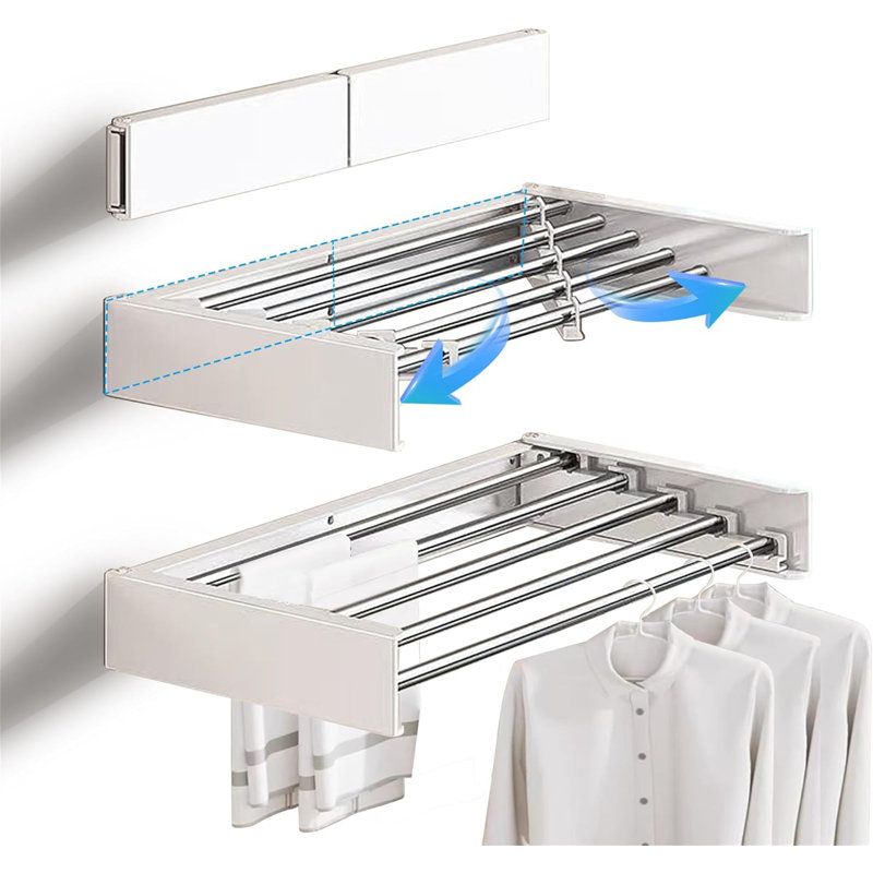 Séchoir à linge mural - 40 po de largeur avec 5 tringles, blanc