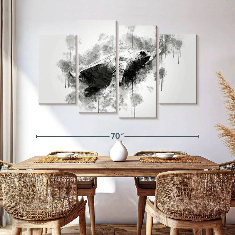 Tortue de mer Brampt - noir et blanc, H 42 po x l 68 po