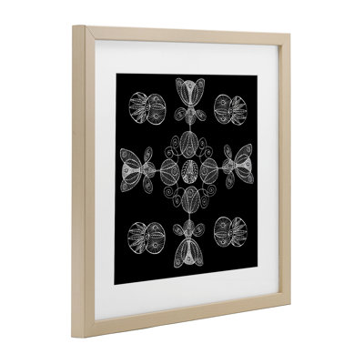 Black & White Elemental Fractals Framed Print Under Glass, design by El Perkin