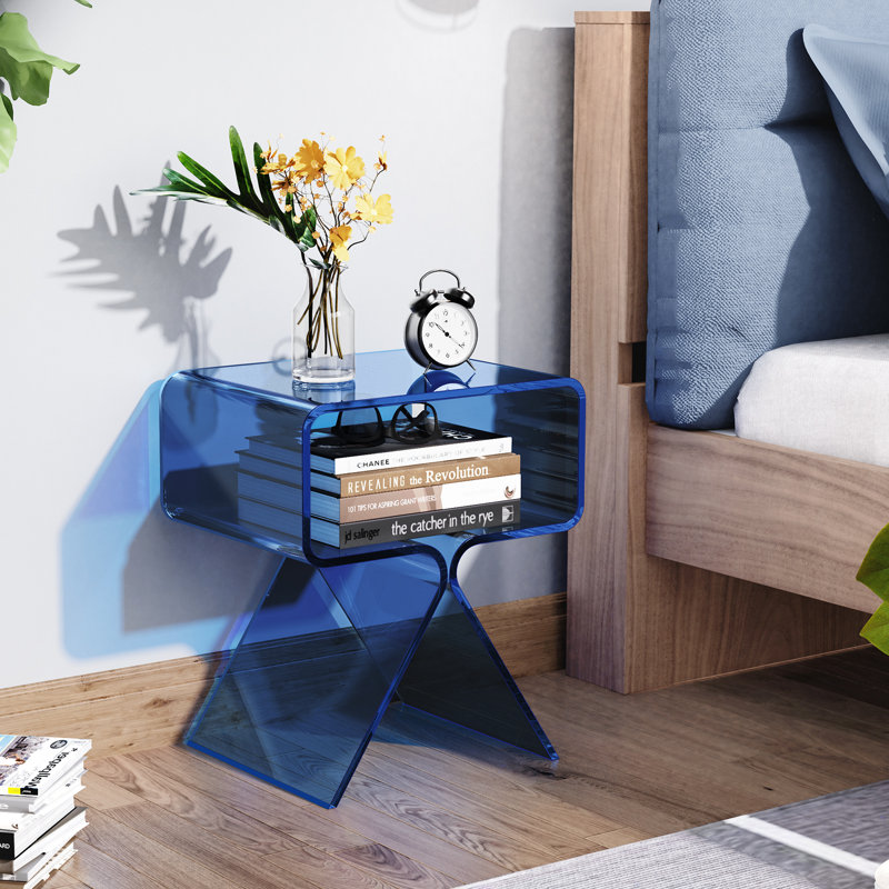 Betzabet Acrylic Side Table, Bedside Table Nightstand, Dark Blue