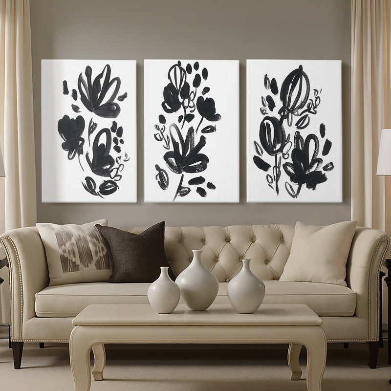 Cameo Bloom IV - Toile tendue avec châssis sur mesure - 3 pièces, H 12 po x l 24 po