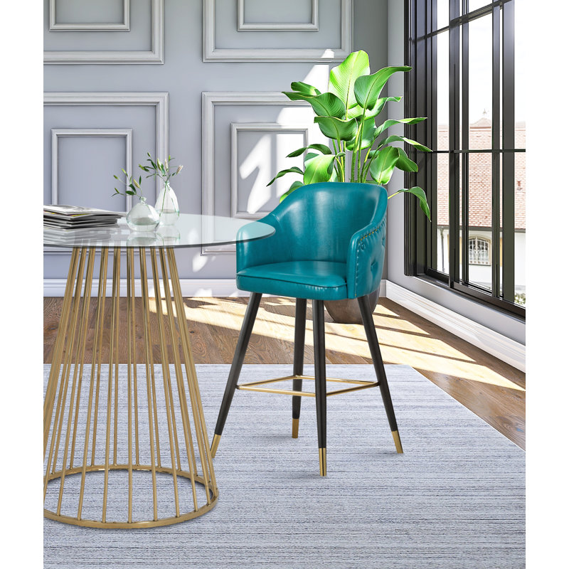 Tabouret de comptoir 27,9 po Eldredge, Cuir végétalien bleu