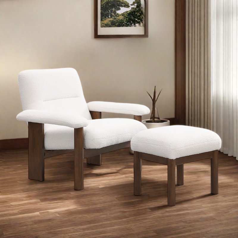 Chaise d'appoint Mid-Century avec repose-pieds et structure en bois