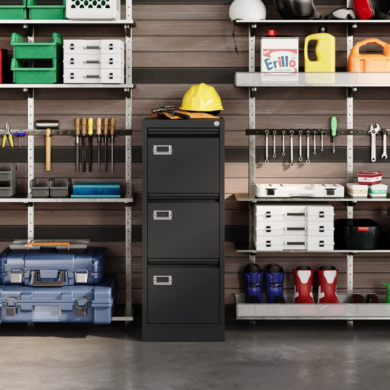Hougabook 15.1'' Wide 3 -Drawer Steel File Cabinet, Black