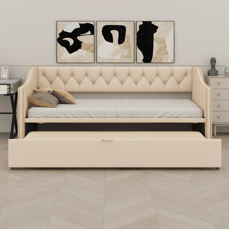 Lit de jour rembourré avec couchette, Beige