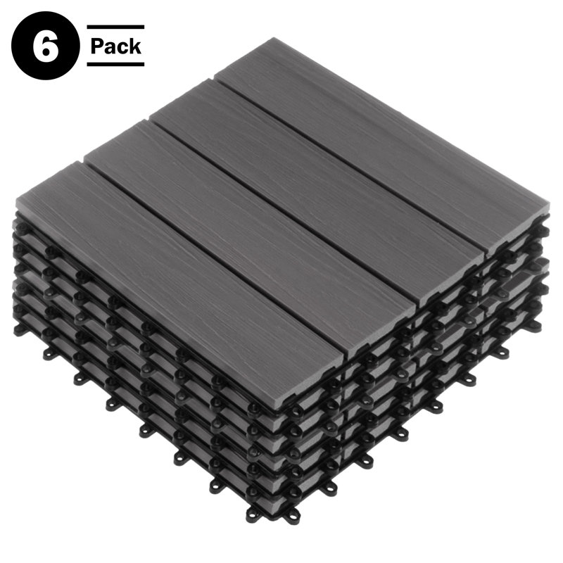 Ensemble de tuiles de patio - Carreaux de terrasse en bois / plastique à emboîtement, Grain de bois gris
