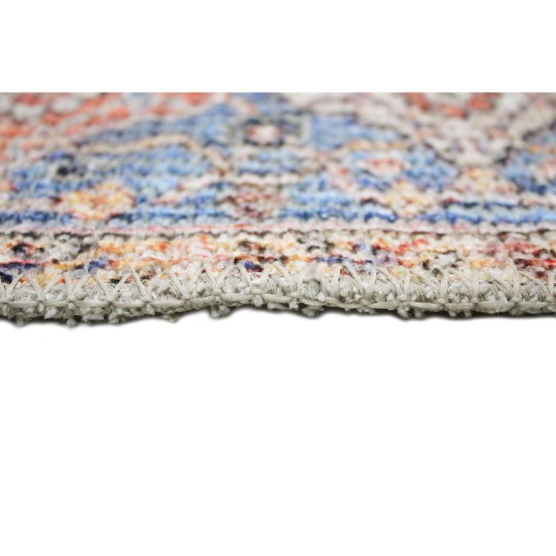 Oriental Blue and Orange Cotton Chenille 5' x 7' Rug