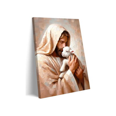 Jesus Lamb Canvas Wall Art Christ Kissing Sheep Wall Decor Picture Christianity Jesus Leaves 99 Sheep Poster Print The Good Shepherd Painting Artwork For Living Prayer Room Church Home Decoration