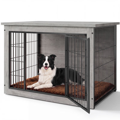 Gunji Furniture-Style Double Door Dog Crate End Table with Removable Cushion